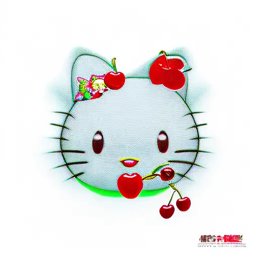 hello kitty eating cherries tattoo design idea