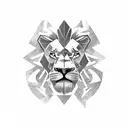 create a tattoo. Black and white  Realism. A spartan standing in a lion's face  tattoo design idea