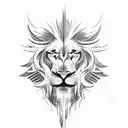 create a tattoo. Black and white  Realism. A spartan standing in a lion's face  tattoo design idea