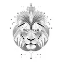 create a tattoo. Black and white  Realism. A spartan standing in a lion's face  tattoo design idea