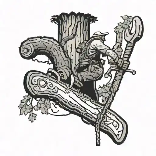 tree chainsaw arborist climbing tattoo design idea