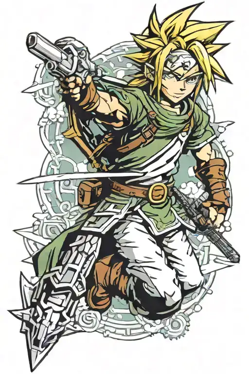 link, chrono trigger, cloud tattoo design idea