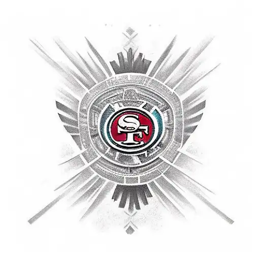 Design a tattoo of an Aztec eagle warrior holding a football with the 49ers logo, set against a backdrop of iconic Mexican landmarks tattoo design idea