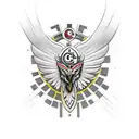 Design a tattoo of an Aztec eagle warrior holding a football with the 49ers logo, set against a backdrop of iconic Mexican landmarks tattoo design idea