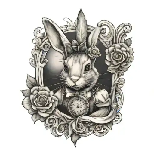 alice in wonderland rabbit tattoo design idea