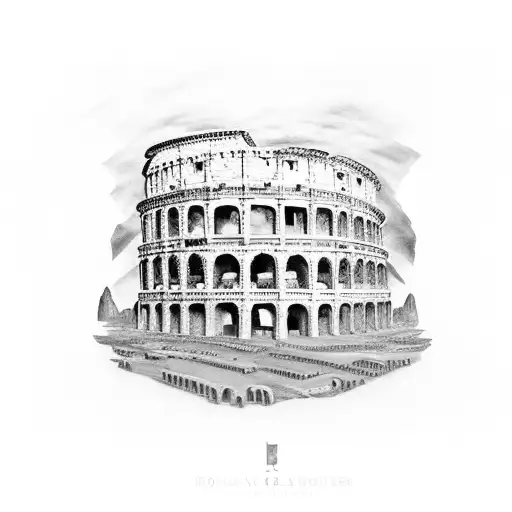 Roman Colosseum surrounded by Egyptian hieroglyphs tattoo design idea