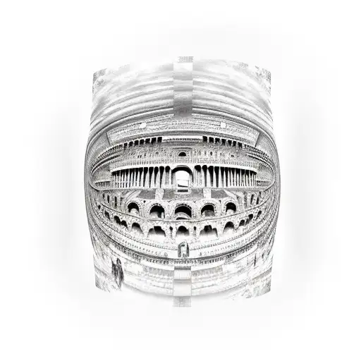 Roman Colosseum surrounded by Egyptian hieroglyphs tattoo design idea