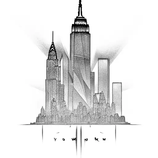 New York City skyline with Egyptian gods and goddesses tattoo design idea