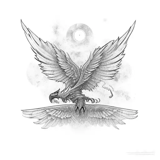 A Thestral in mid-flight with its wings spread wide, surrounded by swirling patterns tattoo design idea