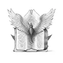 A Thestral with its wings wrapped around a book, representing the magic of literature and psychology tattoo design idea