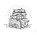 A stack of books with a reed wrapped around them, symbolizing the client's love for reading and nature tattoo design idea