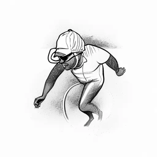 man in swimming suit and cap with bike over shoulders running tattoo design idea