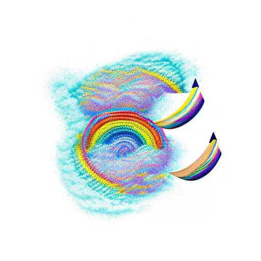 A digital design-inspired tattoo of a rainbow-colored pencil transforming into a crochet hook tattoo design idea