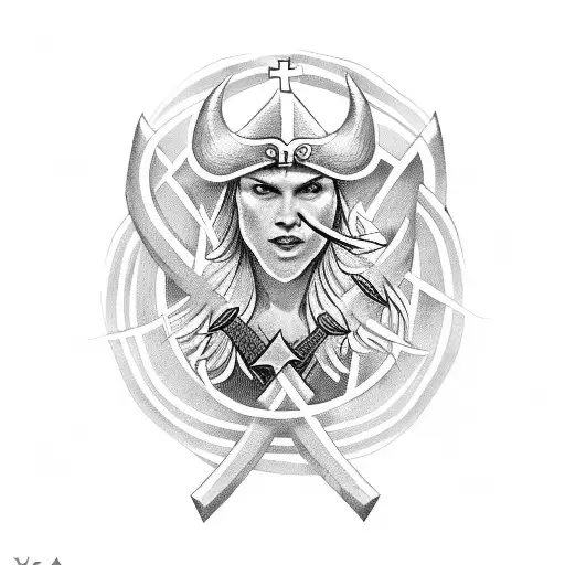 viking witch with a christian cross tattoo design idea