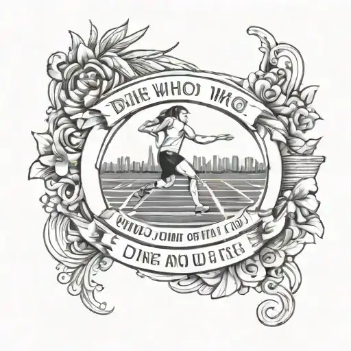 running track with the quote 'Define who you and what you are. Meditate on that and then live and die by that' tattoo design idea