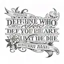 running track with the quote 'Define who you and what you are. Meditate on that and then live and die by that' tattoo design idea