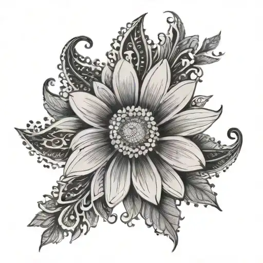 paisley daisy flower tattoo design idea