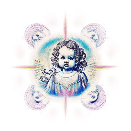 cherubs with mandala and microphone tattoo design idea