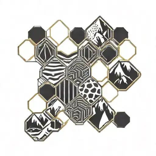 honeycomb pattern with mountain peak tattoo design idea