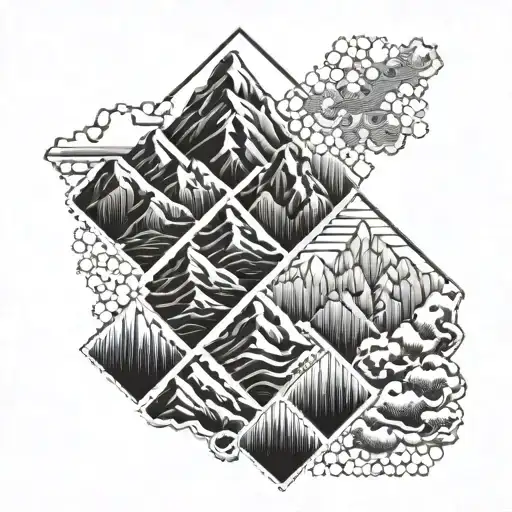 honeycomb pattern with mountain peak tattoo design idea
