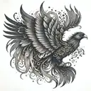 A phoenix rising from the ashes, symbolizing perseverance and strength, with a subtle nod to honesty through transparent wings tattoo design idea