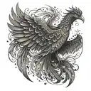 A phoenix rising from the ashes, symbolizing perseverance and strength, with a subtle nod to honesty through transparent wings tattoo design idea