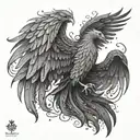 A phoenix rising from the ashes, symbolizing perseverance and strength, with a subtle nod to honesty through transparent wings tattoo design idea