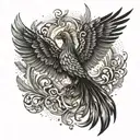 A phoenix rising from the ashes, symbolizing perseverance and strength, with a subtle nod to honesty through transparent wings tattoo design idea