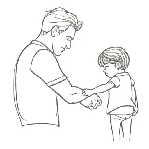 father daughter shoulders son holding hands tattoo design idea