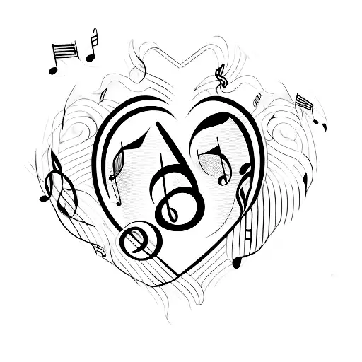 A minimalist tattoo of a heart-shaped music note with jaylanii's name written inside tattoo design idea