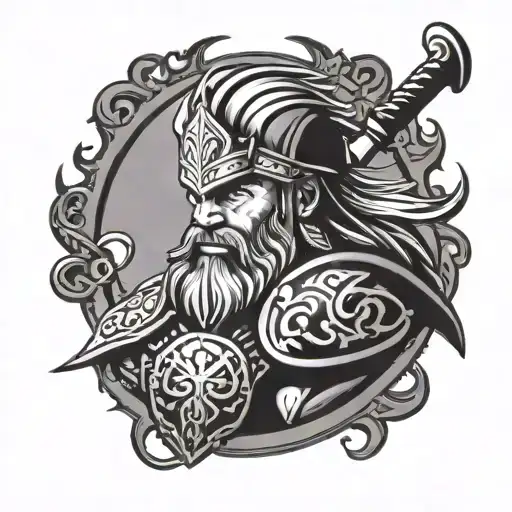 Thor viking with beard dressed in battle tattoo design idea
