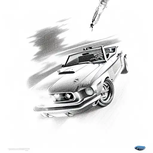 ford mustang convertible smoking from roof tattoo design idea