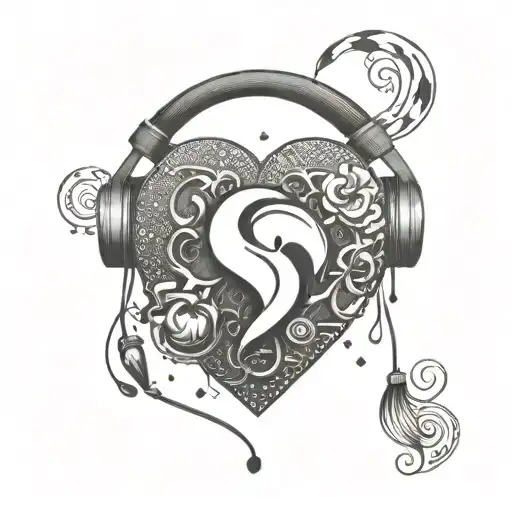 A whimsical design of headphones forming a heart shape with Wu Tang Clan symbol in the center tattoo design idea