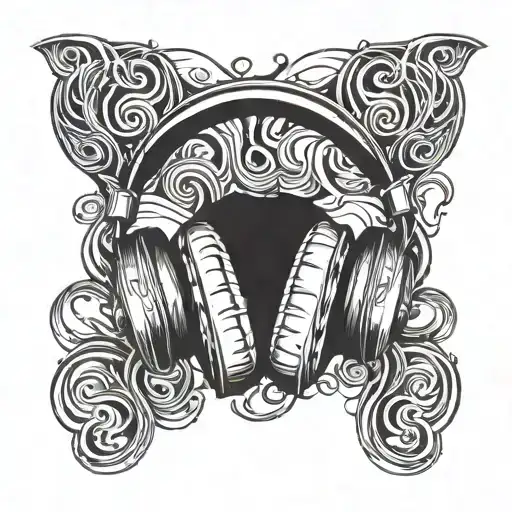 An abstract design of headphones morphing into Wu Tang Clan's iconic logo tattoo design idea