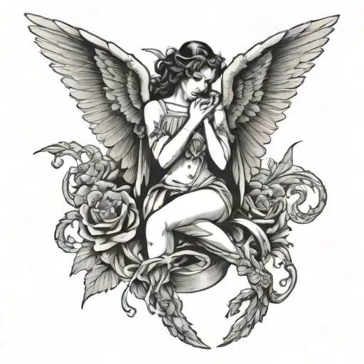 fallen angel with dragon wings tattoo design idea