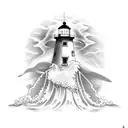 Lighthouse, ship, and waves tattoo design idea