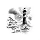 Lighthouse, ship, and waves tattoo design idea