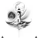 Lighthouse, ship, and waves tattoo design idea