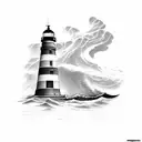 Lighthouse, ship, and waves tattoo design idea