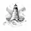 Lighthouse with ship in the waves tattoo design idea