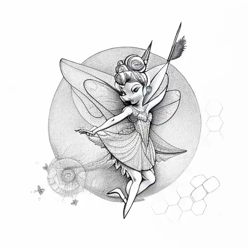 tinkerbell with hexagons tattoo design idea