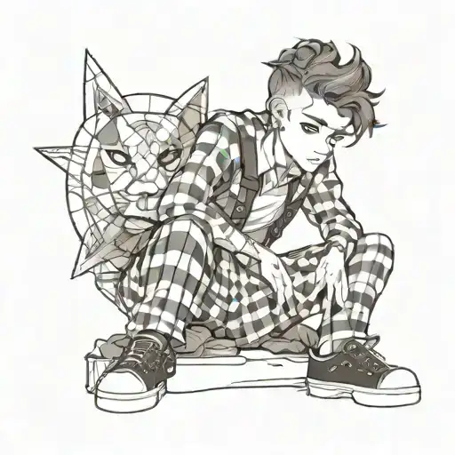dainty boy in monochromatic checkered outfit  tattoo design idea