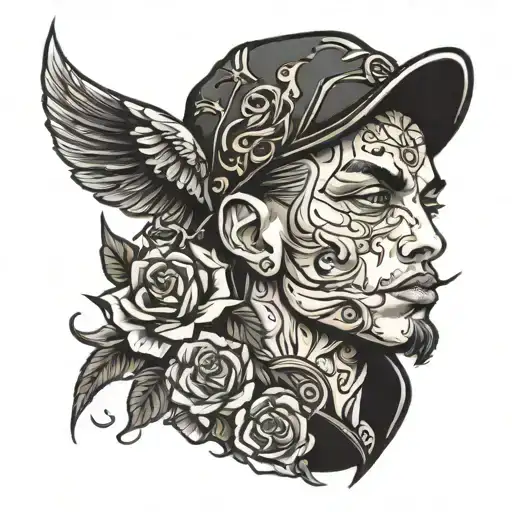 dainty boy dressed in all black  tattoo design idea