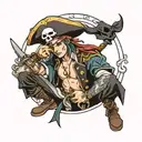dainty boy in pirate clothes tattoo design idea