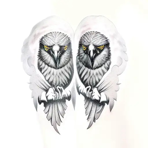 Odin's ravens Huginn and Muninn perched on a tree branch tattoo design idea