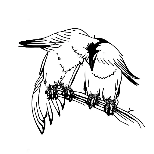Odin's ravens Huginn and Muninn perched on a tree branch tattoo design idea