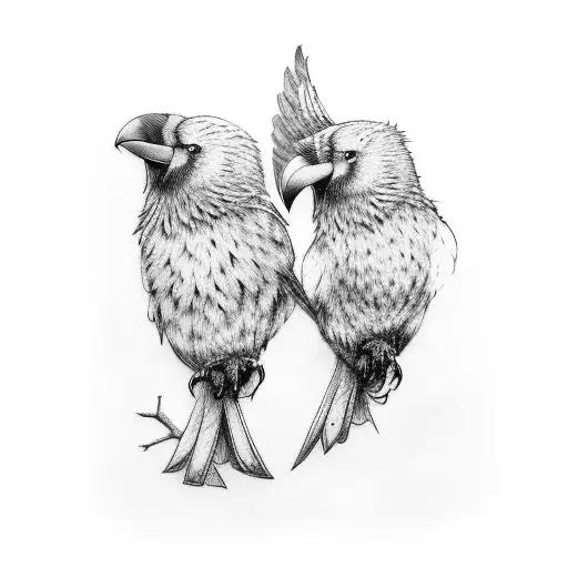 Odin's ravens Huginn and Muninn perched on a tree branch tattoo design idea