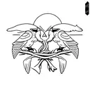 Odin's ravens Huginn and Muninn perched on a tree branch tattoo design idea