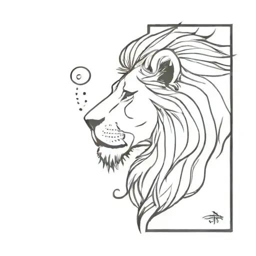 A minimalist tattoo of a lion's silhouette with clouds swirling around it, symbolizing strength and freedom tattoo design idea