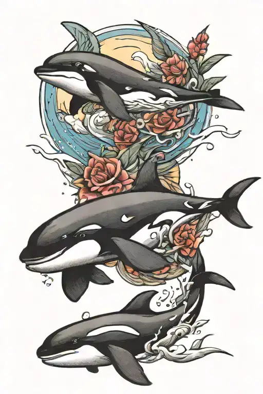 orca and plane and tattoo design idea